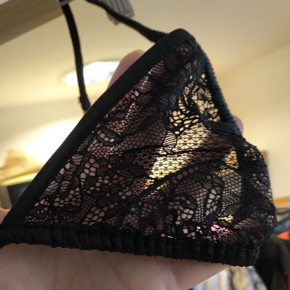 🐣2/$60🐣NWT Zara Black Satin Lace Triangle Bra Adjustable Straps Dainty Bra S - Picture 6 of 16